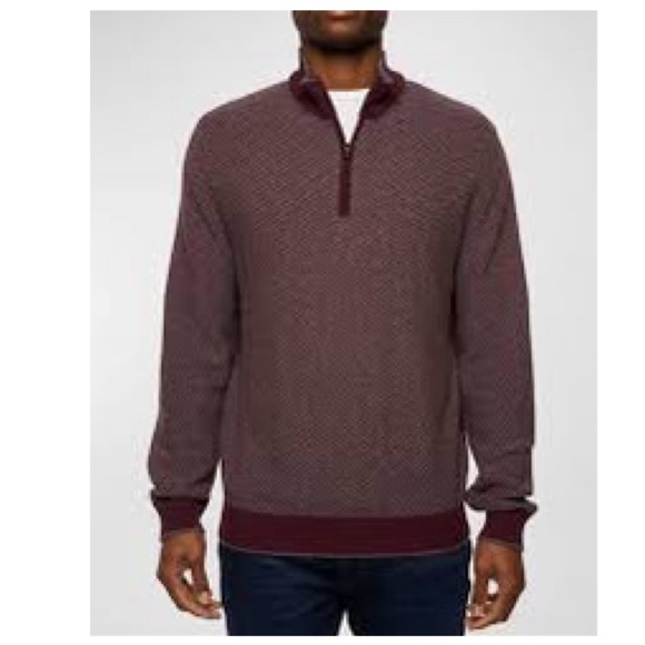 Alan Flusser Other - NWT Alan Flusser Quarter Zip Herringbone Knit Sweater Burgundy XL